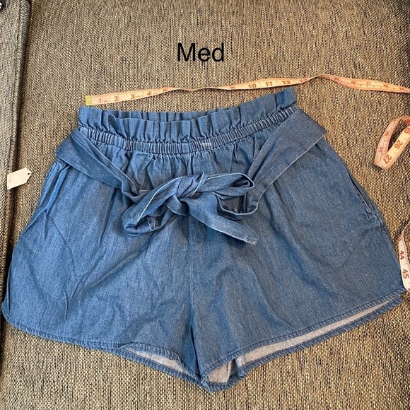 Denim blue Paperbag shorts with tie small medium large NWT New - Picture 7 of 10